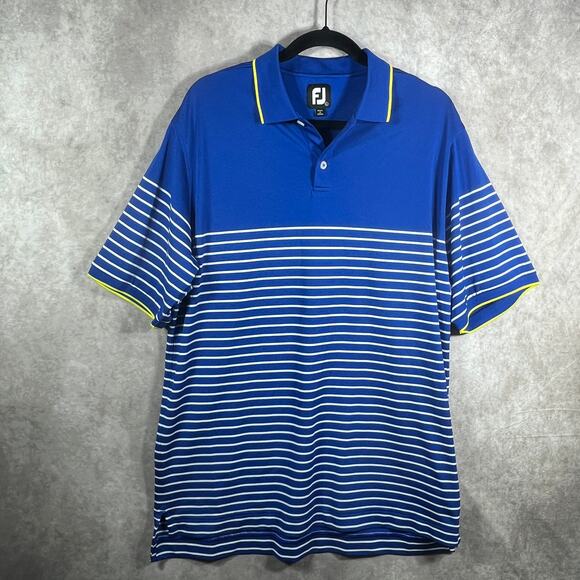 FootJoy Golf Polo Shirt Mens Large Blue White Striped Short Sleeve Outdoor - Picture 1 of 9